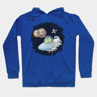 Open space with astronauts and aliens. Hoodie